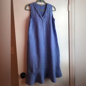 Francesca Bettini 100% Italian Linen Dress V-Neck Flowy Hem
